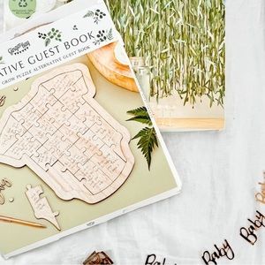 Wooden onesie puzzle baby shower guest book
